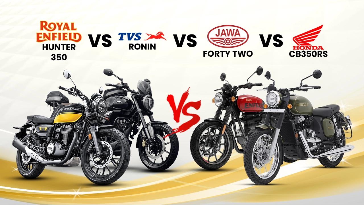 Royal Enfield Hunter 350 vs TVS Ronin vs Jawa Forty Two vs Honda CB350RS