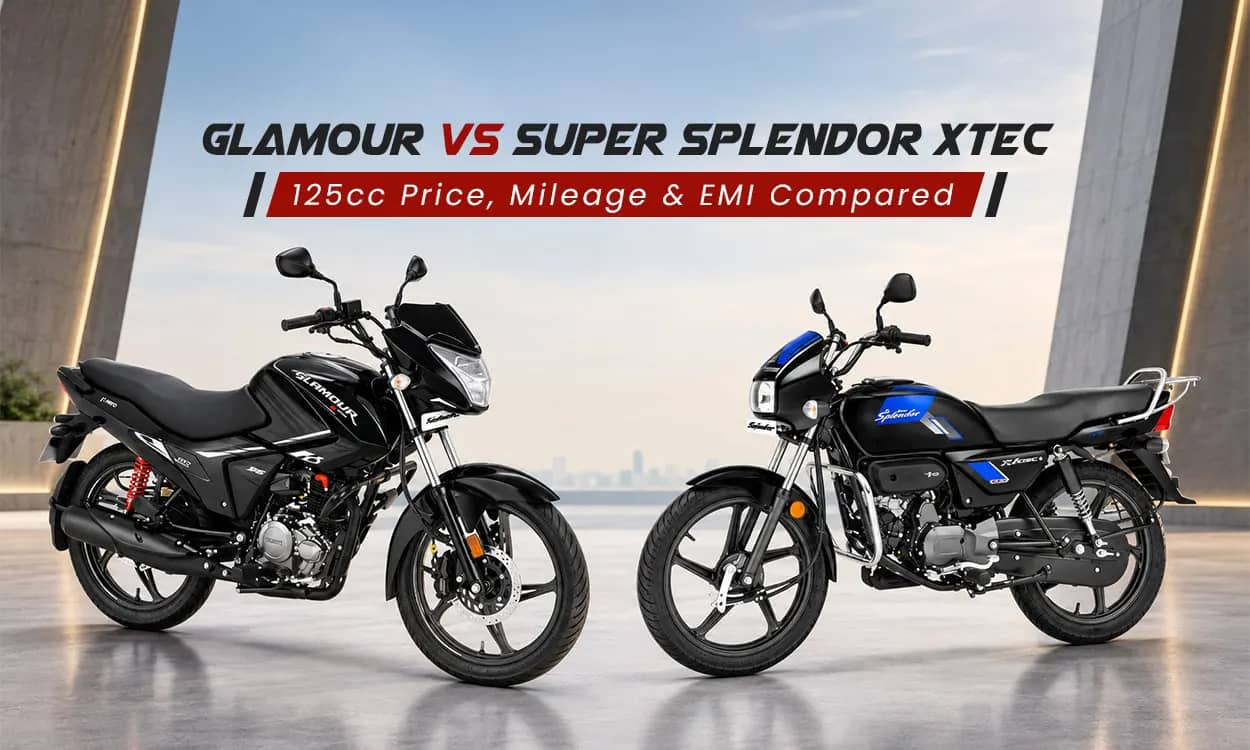 Glamour vs Super Splendor XTEC (2026): 125cc Price, Mileage & EMI Compared Glamour vs Super Splendor XTEC (2026): 125cc Price, Mileage & EMI Compared
