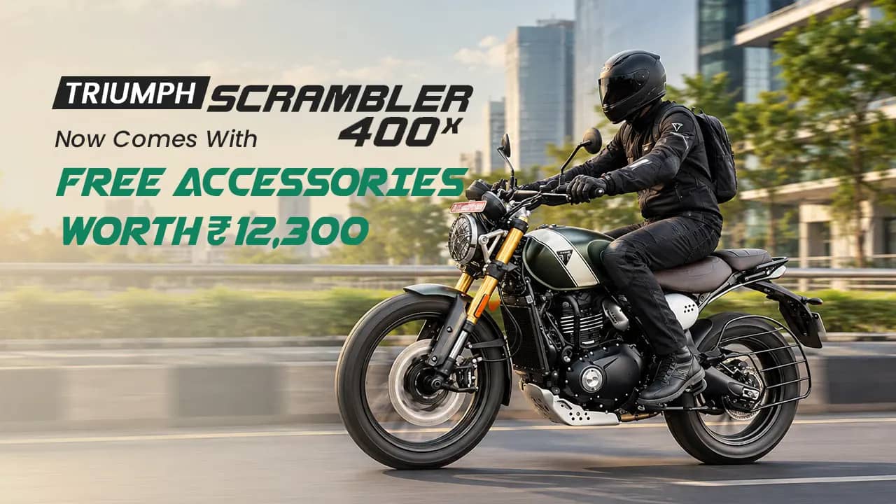 Triumph Scrambler 400 X Now Comes With Free Accessories Worth ₹12,300 Triumph Scrambler 400 X Now Comes With Free Accessories Worth ₹12,300